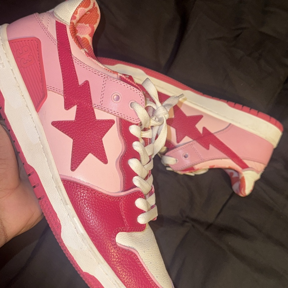 Bape Pink and Red Sneakers